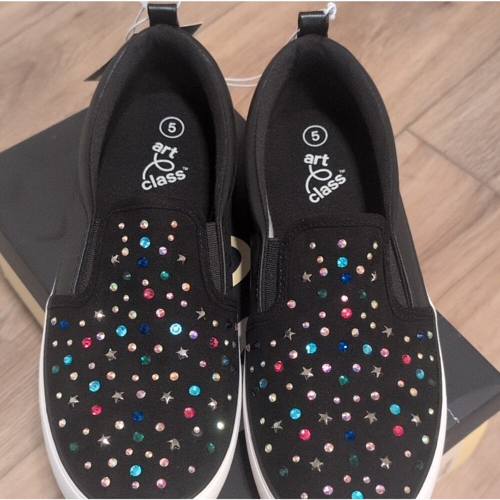 Art Class Hanna Slip-On Sneakers Black Multicolor Beaded Star Kids Size 5